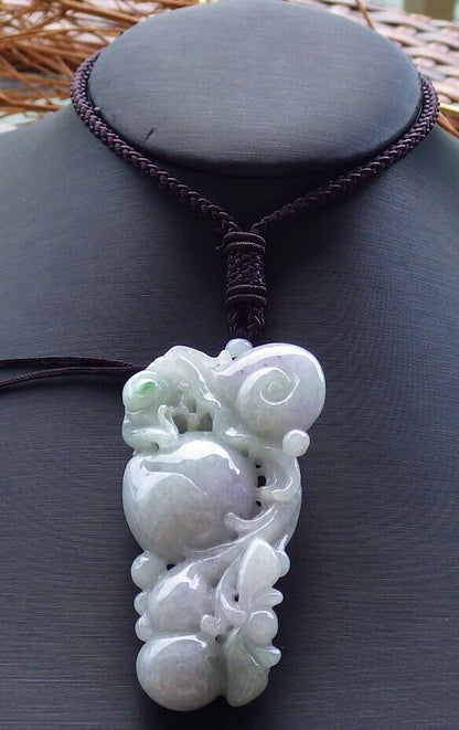 Certified Lavender Green 100% Burma Natural A Jade jadeite pendant Snails Lotus Flower Peach Gourd Coin Necklace 蜗牛 522617 TN