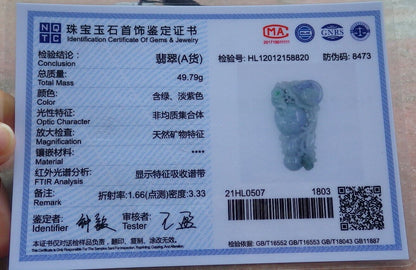 Certified Lavender Green 100% Burma Natural A Jade jadeite pendant Snails Lotus Flower Peach Gourd Coin Necklace 蜗牛 522617 TN