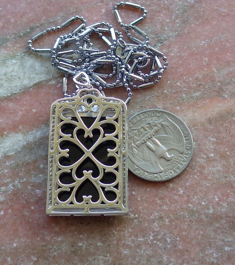 Silver 925 Certified 100% Natural A JADE Jadeite pendant Black Green Rectangle Necklace 墨翠 522868  **include 18 inches metal Chain** The small diamonds is  Diamond (Imitation) TN