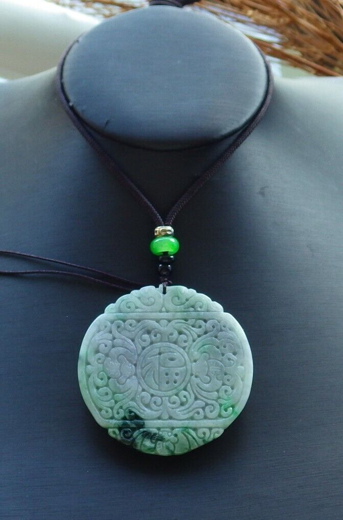 Certified Green Pale Lavender 100% Burma Natural A Jade jadeite Pendant Bat Dragon Flower Coin Ruyi Necklace 龙蝙蝠 522908 TN