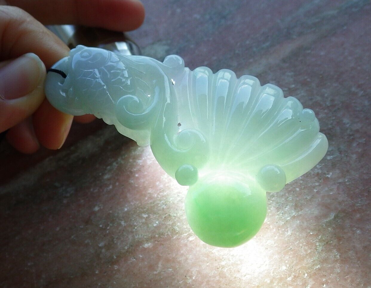 Certified Green Pale Lavender 100% Burma Natural A Jade jadeite Pendant Fish Sea Shell Bead Necklace 522948 TN