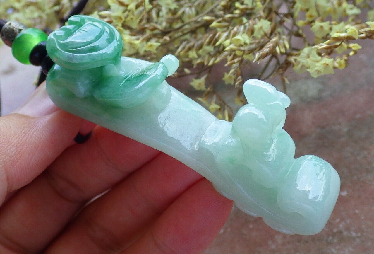 Certified Green 100% Burma Natural A Jade jadeite Pendant Mouse Rat Lotus Flower Ruyi Money Coin 523010 TN