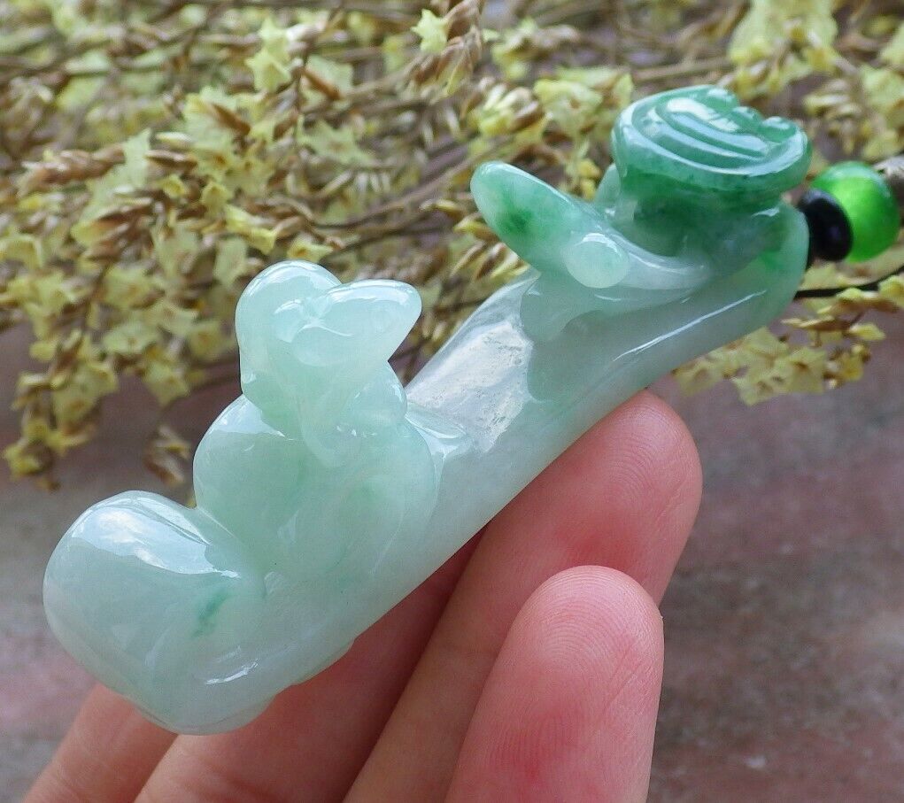 Certified Green 100% Burma Natural A Jade jadeite Pendant Mouse Rat Lotus Flower Ruyi Money Coin 523010 TN