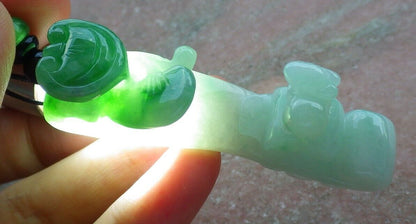 Certified Green 100% Burma Natural A Jade jadeite Pendant Mouse Rat Lotus Flower Ruyi Money Coin 523010 TN