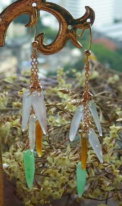 14K Gold Filled Green Yellow Icy White Natural A Jade jadeite Chili Earrings Bead Earring Dangle 耳环 523060 TN