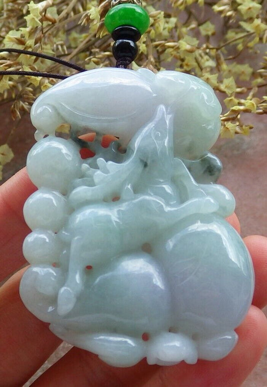Certified Green Pale Lavender 100% Burma Natural A Jade jadeite Pendant Bat Deer Lotus Flower Ruyi Money Coin Necklace 福禄寿 523118 TN