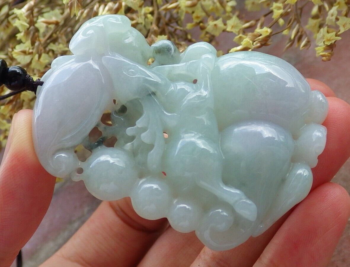 Certified Green Pale Lavender 100% Burma Natural A Jade jadeite Pendant Bat Deer Lotus Flower Ruyi Money Coin Necklace 福禄寿 523118 TN