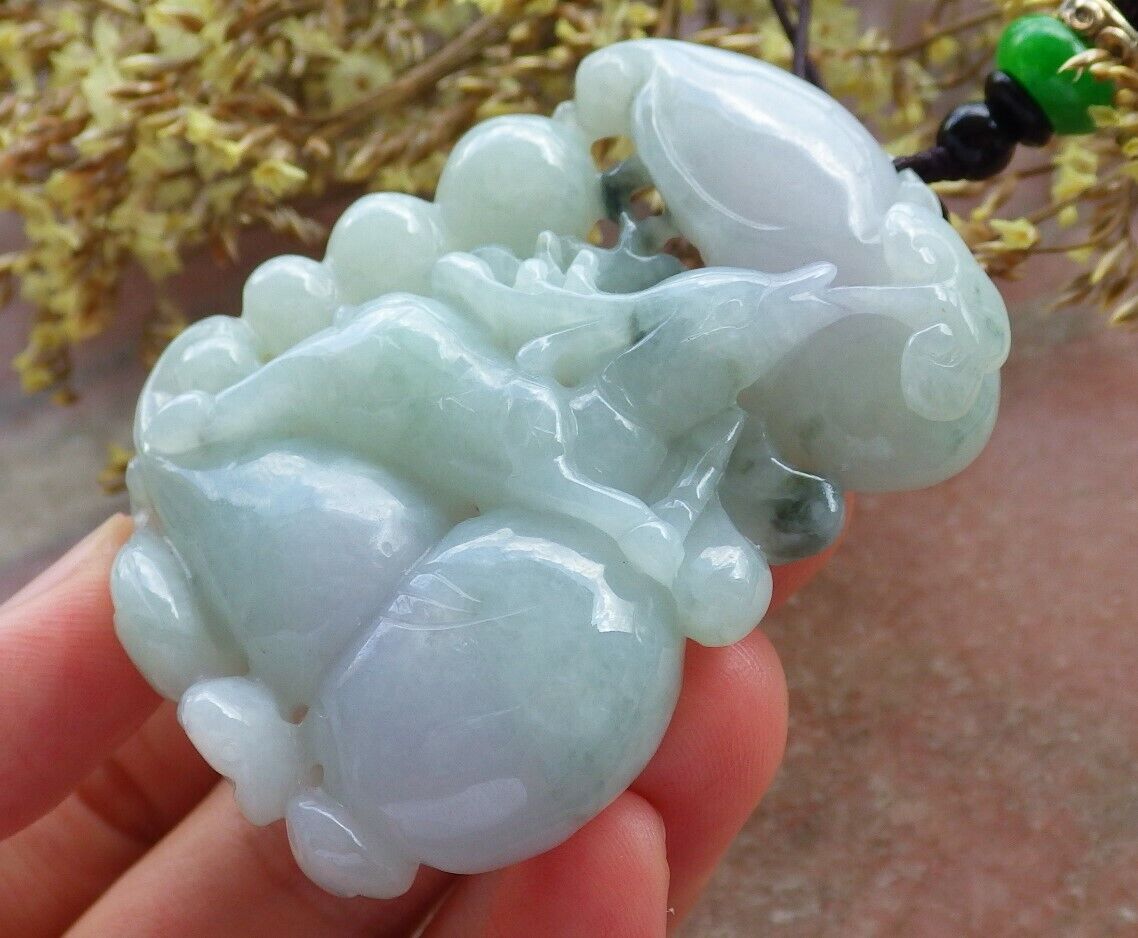 Certified Green Pale Lavender 100% Burma Natural A Jade jadeite Pendant Bat Deer Lotus Flower Ruyi Money Coin Necklace 福禄寿 523118 TN