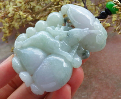 Certified Green Pale Lavender 100% Burma Natural A Jade jadeite Pendant Bat Deer Lotus Flower Ruyi Money Coin Necklace 福禄寿 523118 TN