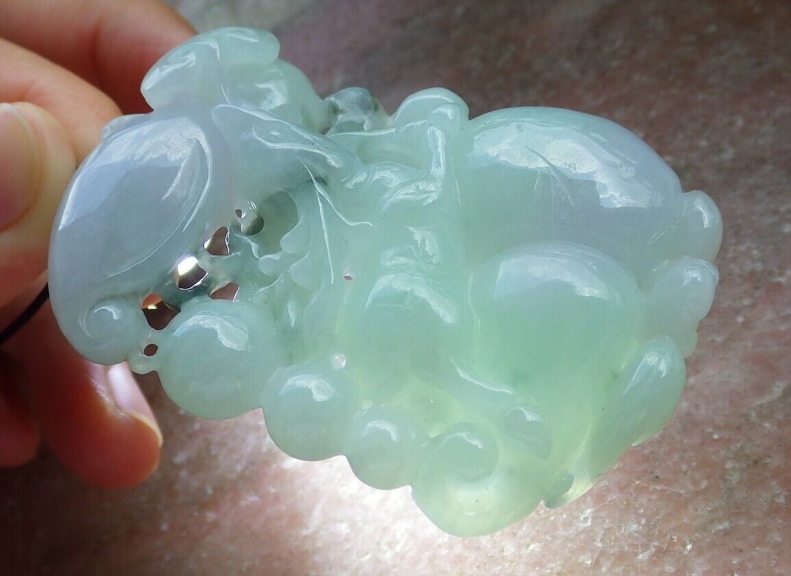 Certified Green Pale Lavender 100% Burma Natural A Jade jadeite Pendant Bat Deer Lotus Flower Ruyi Money Coin Necklace 福禄寿 523118 TN