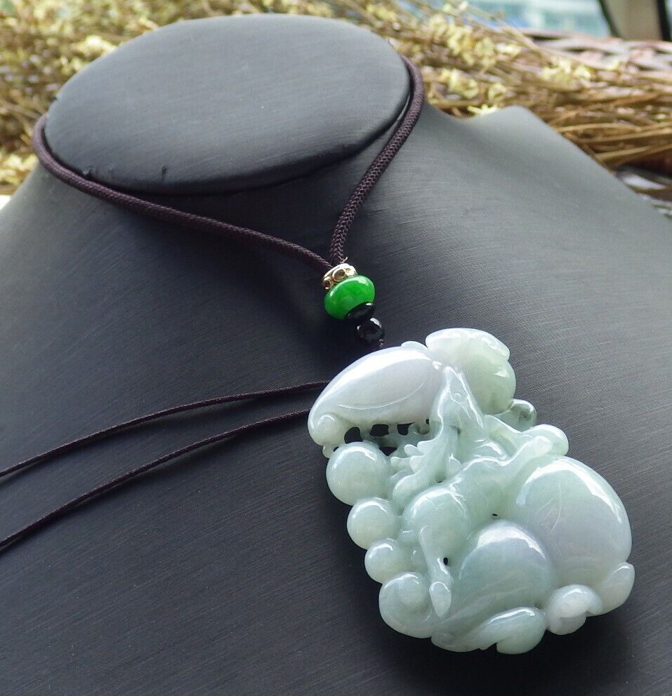 Certified Green Pale Lavender 100% Burma Natural A Jade jadeite Pendant Bat Deer Lotus Flower Ruyi Money Coin Necklace 福禄寿 523118 TN