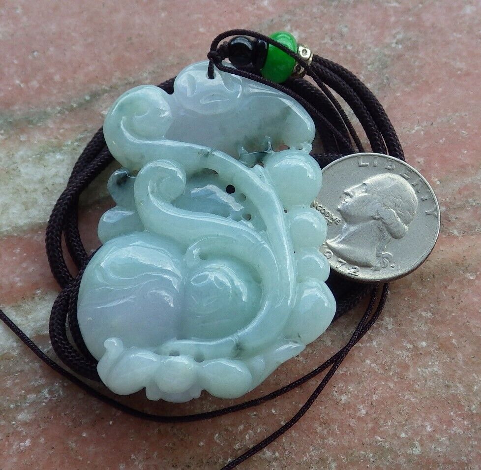 Certified Green Pale Lavender 100% Burma Natural A Jade jadeite Pendant Bat Deer Lotus Flower Ruyi Money Coin Necklace 福禄寿 523118 TN