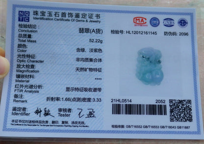 Certified Green Pale Lavender 100% Burma Natural A Jade jadeite Pendant Bat Deer Lotus Flower Ruyi Money Coin Necklace 福禄寿 523118 TN