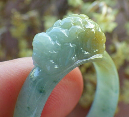 Certified Icy Yellow Green 100% Burma Natural A JADE Jadeite Dragon Pi Xiu RING USA. 9 戒指 523151 TN