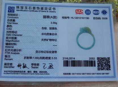 Certified Icy Yellow Green 100% Burma Natural A JADE Jadeite Dragon Pi Xiu RING USA. 9 戒指 523151 TN