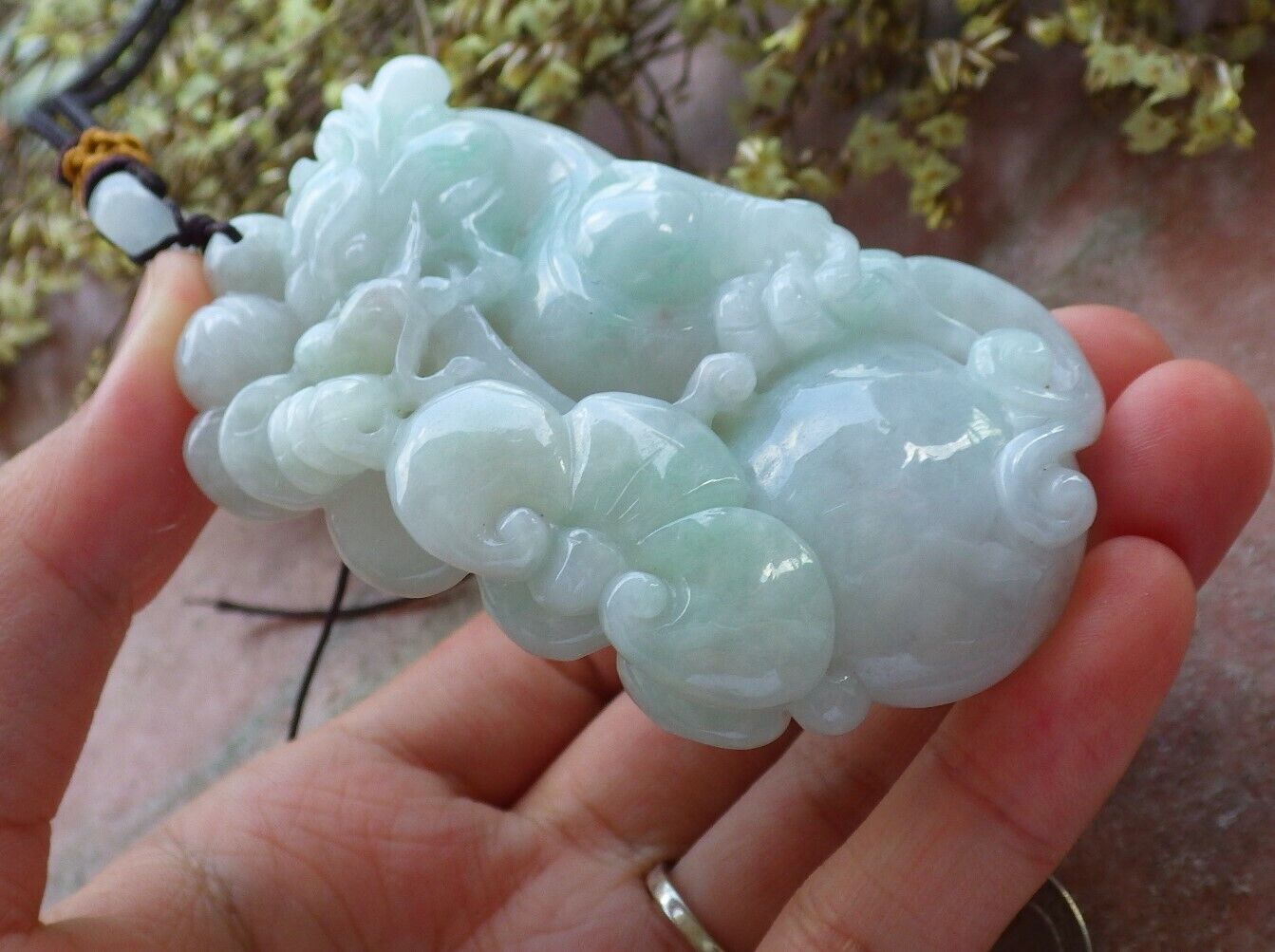 Certified Green 100% Burma Natural A Jade jadeite Pendant Dragon Lotus Flower Ruyi Coin Necklace 生意兴隆 523188 TN
