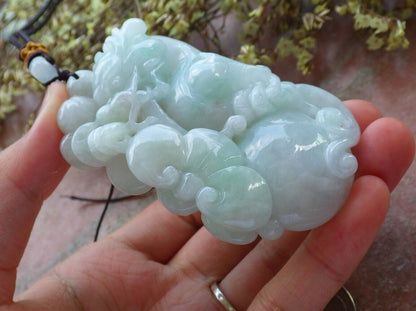 Certified Green 100% Burma Natural A Jade jadeite Pendant Dragon Lotus Flower Ruyi Coin Necklace 生意兴隆 523188 TN