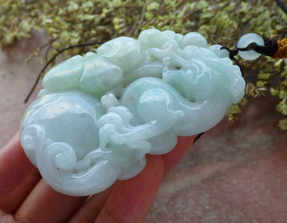 Certified Green 100% Burma Natural A Jade jadeite Pendant Dragon Lotus Flower Ruyi Coin Necklace 生意兴隆 523188 TN