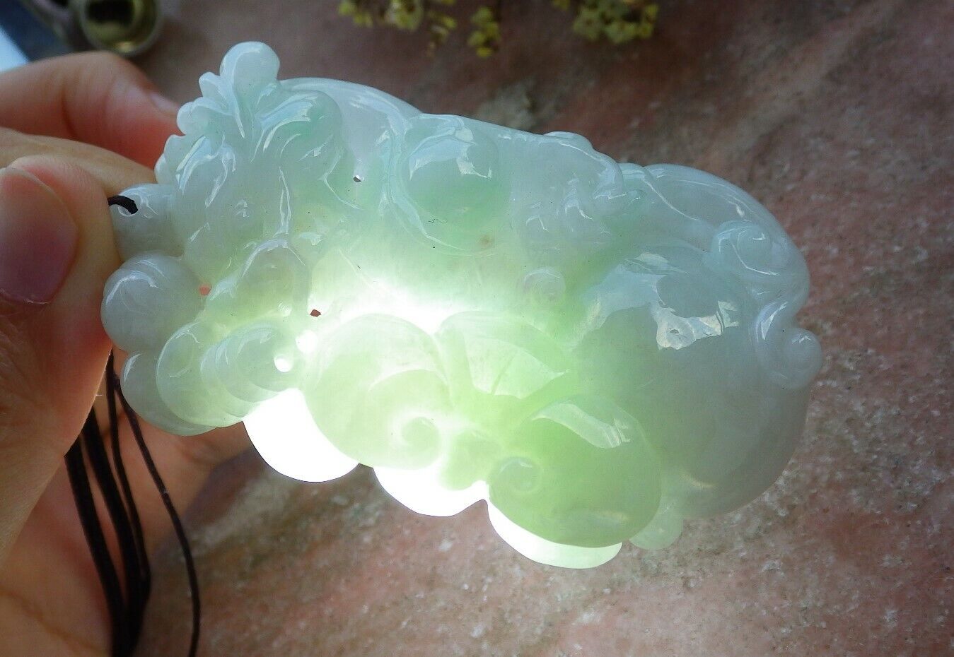 Certified Green 100% Burma Natural A Jade jadeite Pendant Dragon Lotus Flower Ruyi Coin Necklace 生意兴隆 523188 TN