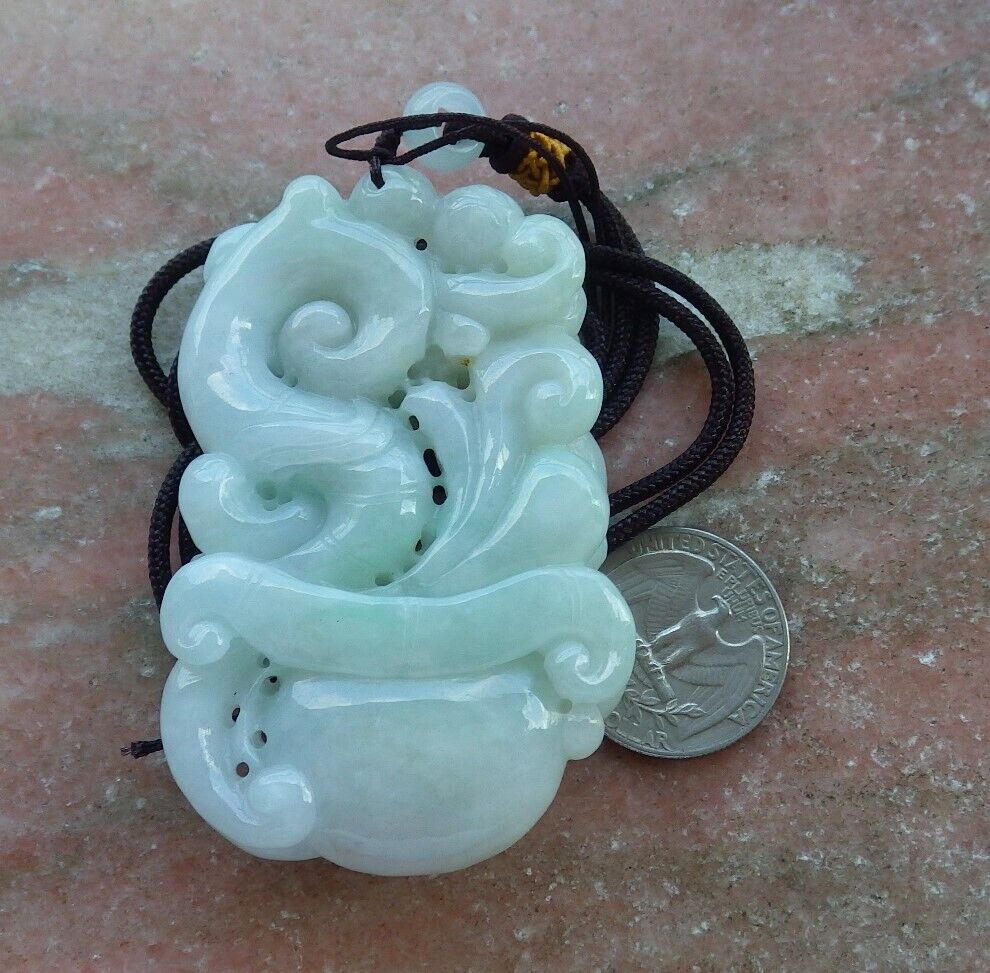 Certified Green 100% Burma Natural A Jade jadeite Pendant Dragon Lotus Flower Ruyi Coin Necklace 生意兴隆 523188 TN