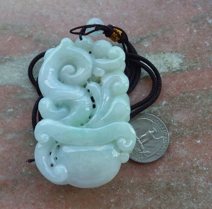 Certified Green 100% Burma Natural A Jade jadeite Pendant Dragon Lotus Flower Ruyi Coin Necklace 生意兴隆 523188 TN