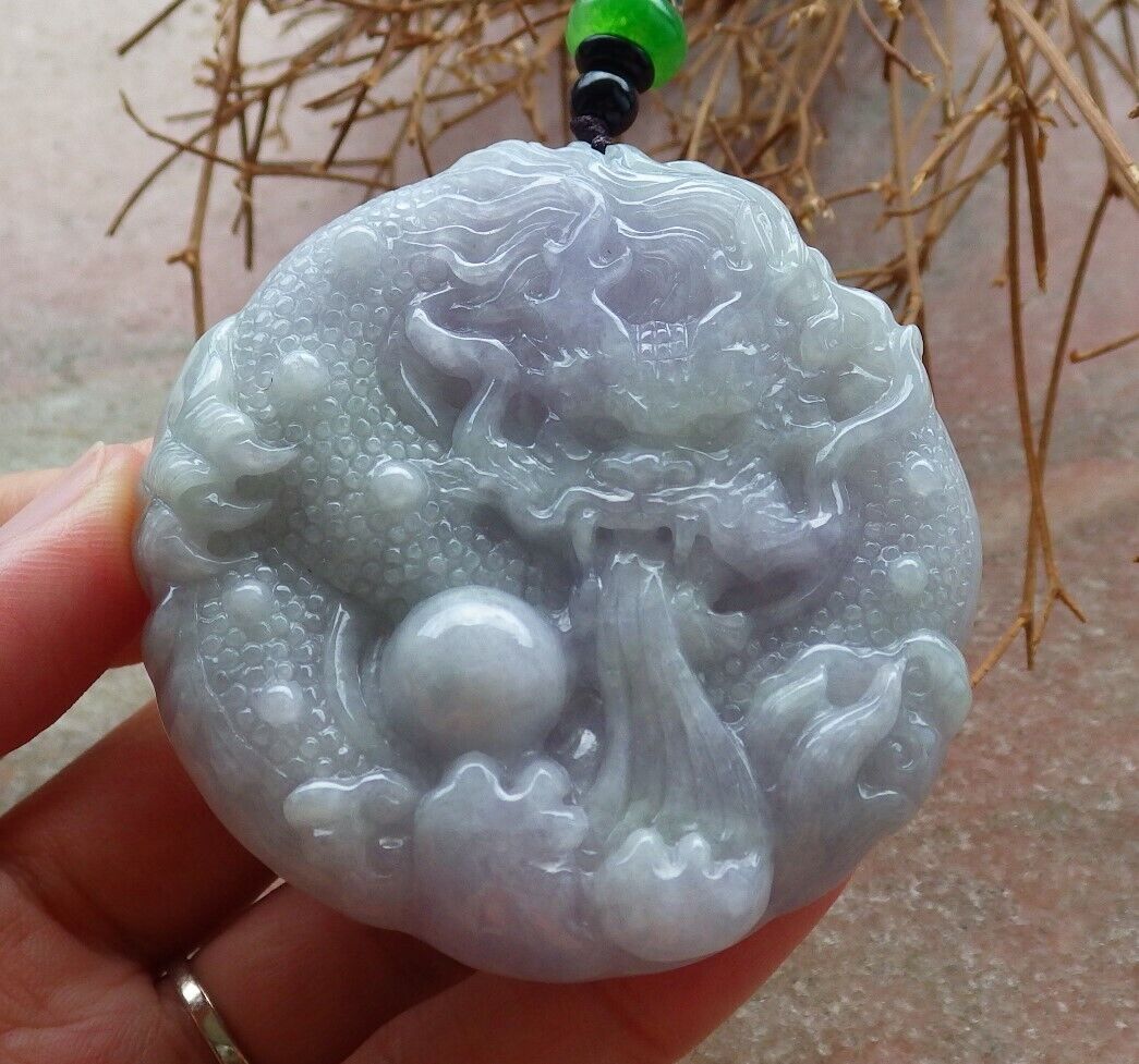 Certified Green Lavender 100% Burma Natural A Jade jadeite pendant Dragon Lotus Flower Ruyi Bead Necklace 生意兴隆 523220 TN