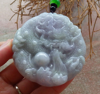 Certified Green Lavender 100% Burma Natural A Jade jadeite pendant Dragon Lotus Flower Ruyi Bead Necklace 生意兴隆 523220 TN