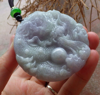 Certified Green Lavender 100% Burma Natural A Jade jadeite pendant Dragon Lotus Flower Ruyi Bead Necklace 生意兴隆 523220 TN