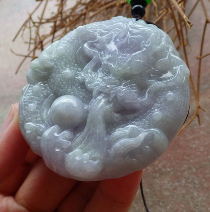 Certified Green Lavender 100% Burma Natural A Jade jadeite pendant Dragon Lotus Flower Ruyi Bead Necklace 生意兴隆 523220 TN