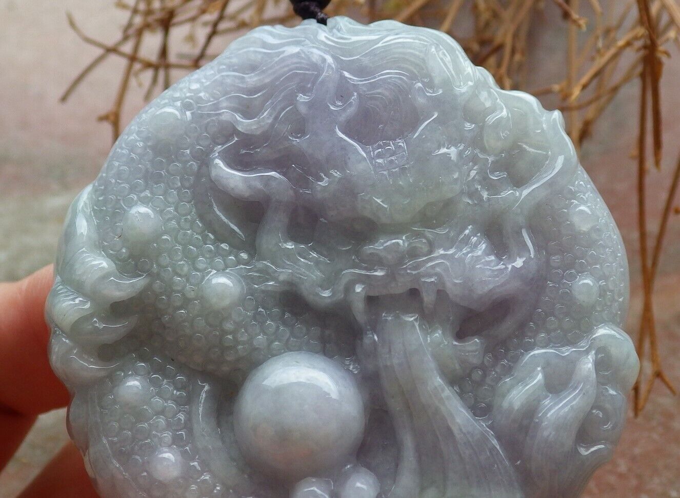 Certified Green Lavender 100% Burma Natural A Jade jadeite pendant Dragon Lotus Flower Ruyi Bead Necklace 生意兴隆 523220 TN