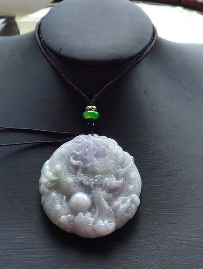 Certified Green Lavender 100% Burma Natural A Jade jadeite pendant Dragon Lotus Flower Ruyi Bead Necklace 生意兴隆 523220 TN