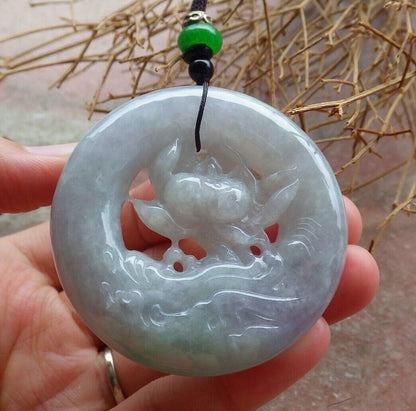 Certified Green Pale Lavender 100% Burma Natural A Jade jadeite Pendant Lotus Flower Circle Necklace 花平安扣 523228 TN