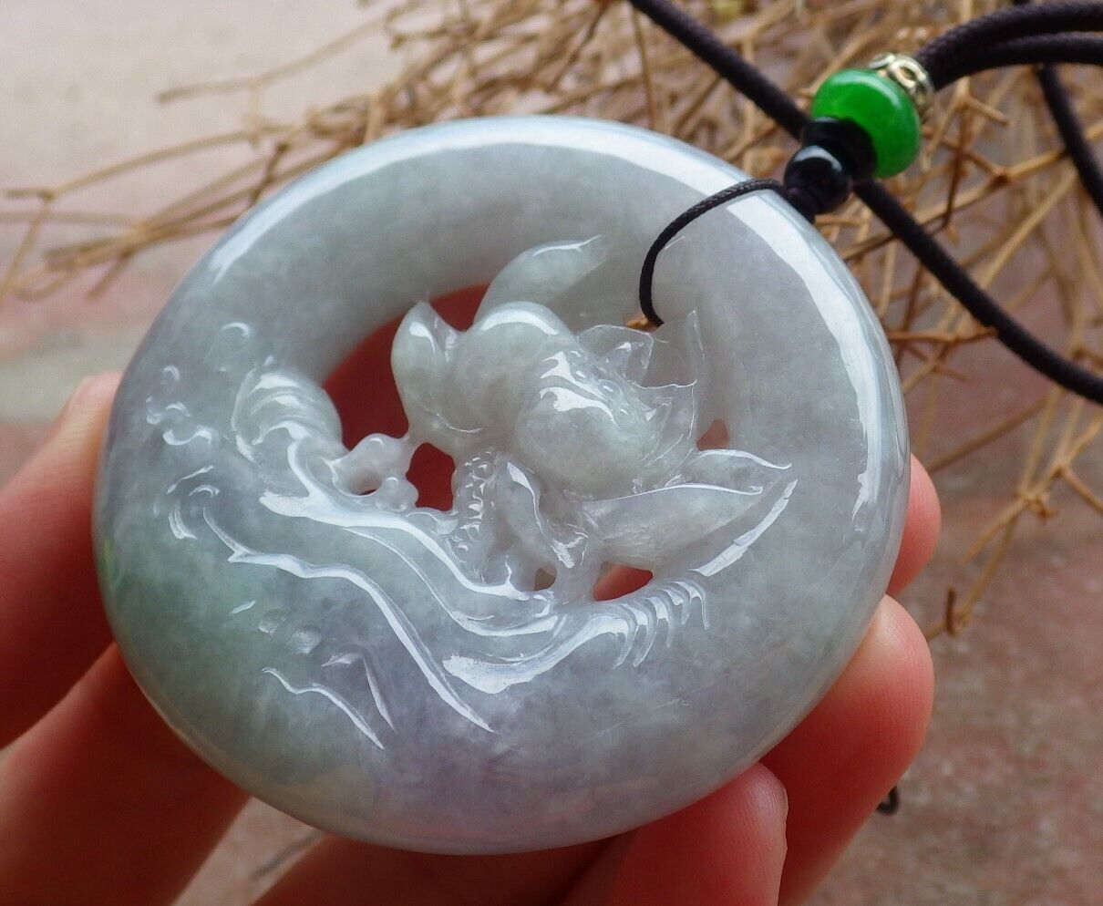 Certified Green Pale Lavender 100% Burma Natural A Jade jadeite Pendant Lotus Flower Circle Necklace 花平安扣 523228 TN