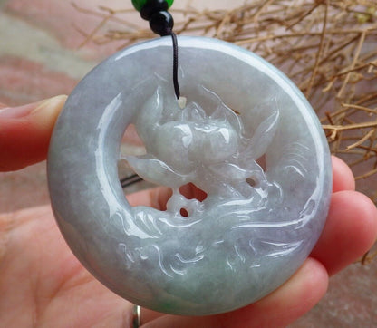 Certified Green Pale Lavender 100% Burma Natural A Jade jadeite Pendant Lotus Flower Circle Necklace 花平安扣 523228 TN
