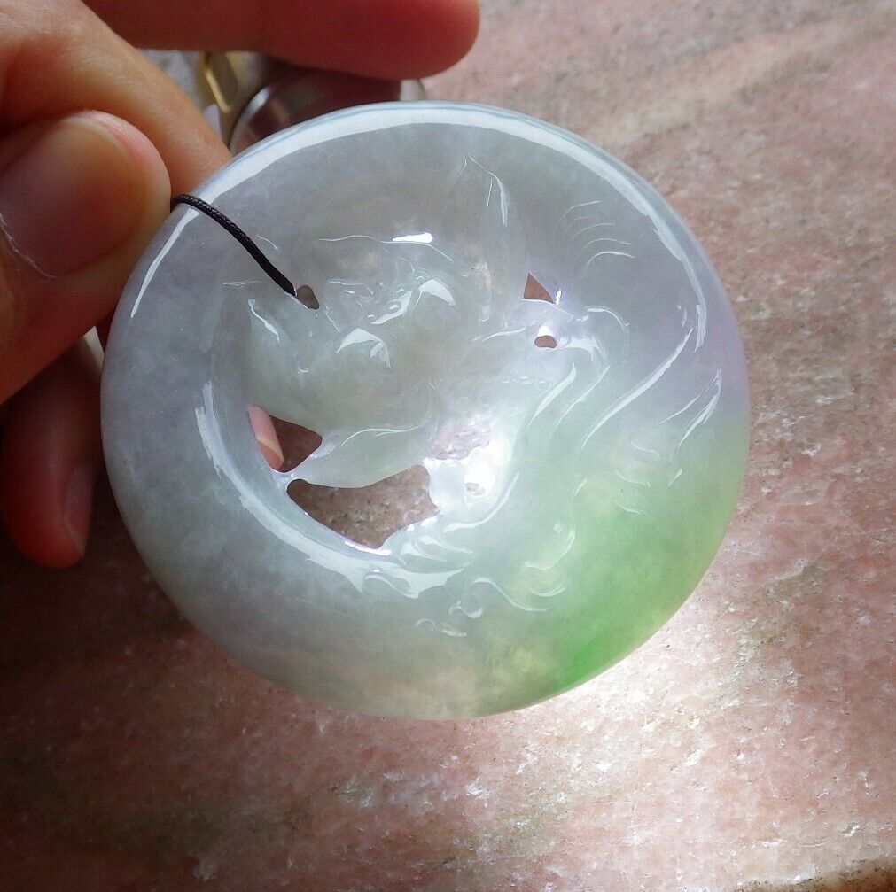 Certified Green Pale Lavender 100% Burma Natural A Jade jadeite Pendant Lotus Flower Circle Necklace 花平安扣 523228 TN