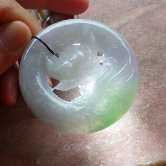Certified Green Pale Lavender 100% Burma Natural A Jade jadeite Pendant Lotus Flower Circle Necklace 花平安扣 523228 TN