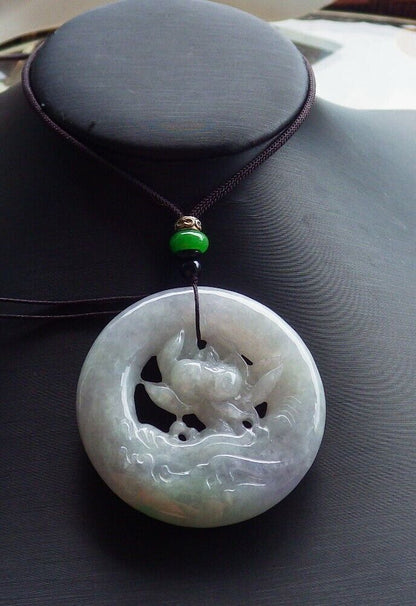 Certified Green Pale Lavender 100% Burma Natural A Jade jadeite Pendant Lotus Flower Circle Necklace 花平安扣 523228 TN