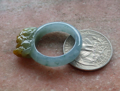 Certified Icy Yellow Green 100% Burma Natural A JADE Jadeite Dragon Pi Xiu RING USA. 9 戒指 523250 TN