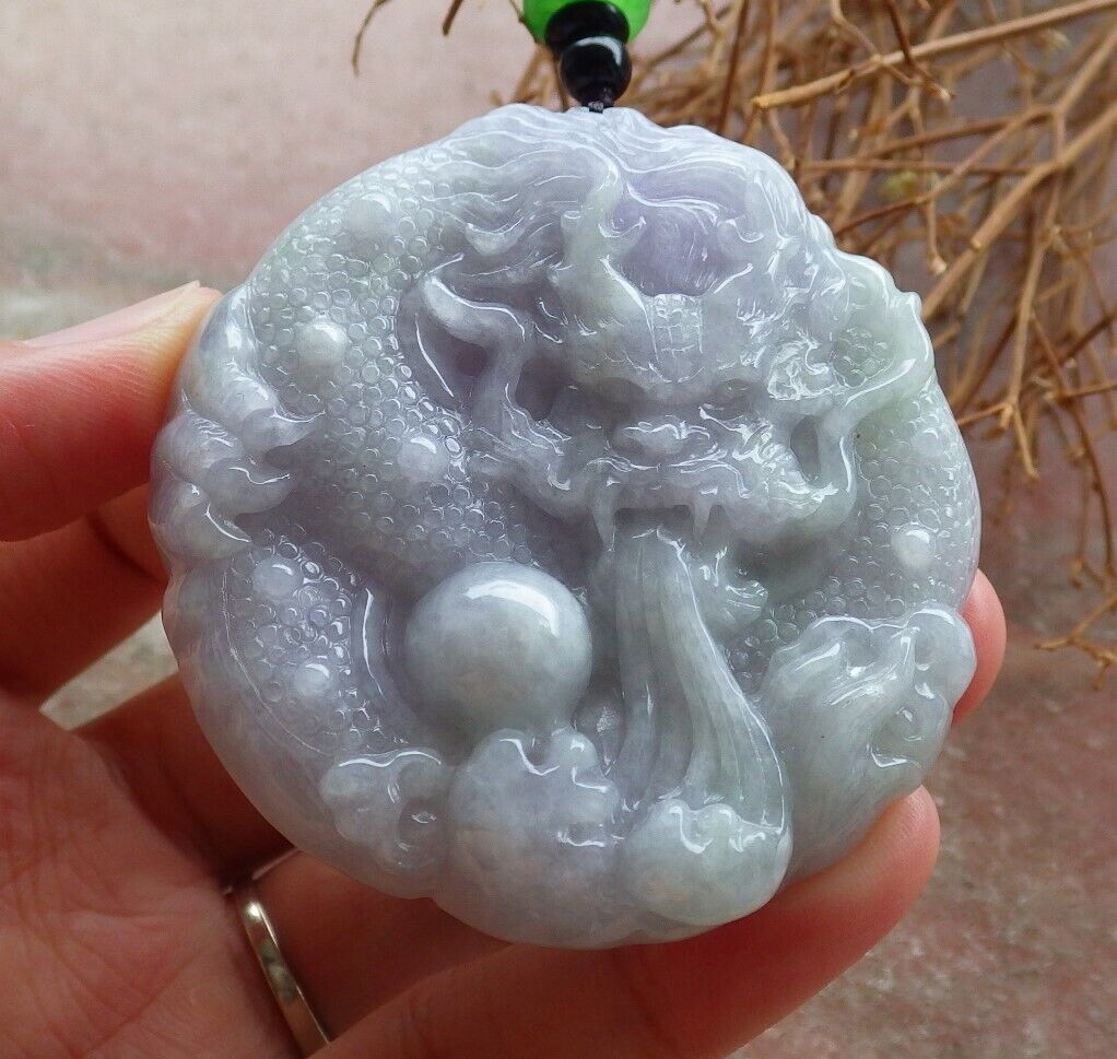 Certified Lavender Green 100% Burma Natural A Jade jadeite Pendant Dragon Bead Ruyi Necklace 生意兴隆 523257 TN