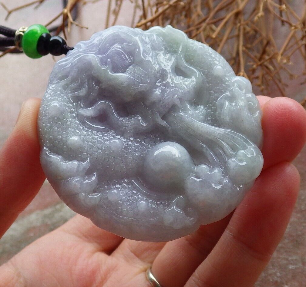 Certified Lavender Green 100% Burma Natural A Jade jadeite Pendant Dragon Bead Ruyi Necklace 生意兴隆 523257 TN