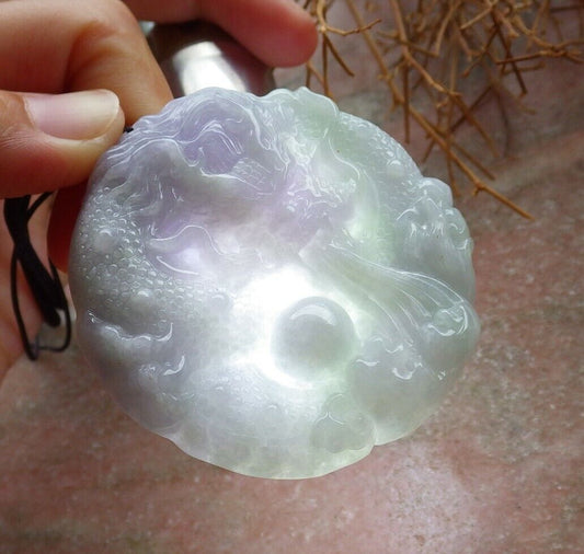 Certified Lavender Green 100% Burma Natural A Jade jadeite Pendant Dragon Bead Ruyi Necklace 生意兴隆 523257 TN