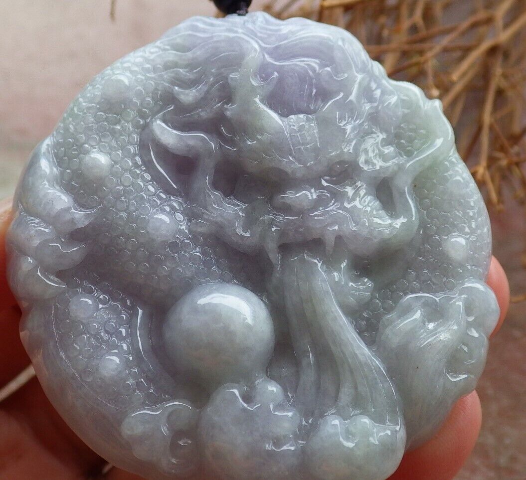 Certified Lavender Green 100% Burma Natural A Jade jadeite Pendant Dragon Bead Ruyi Necklace 生意兴隆 523257 TN
