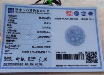 Certified Lavender Green 100% Burma Natural A Jade jadeite Pendant Dragon Bead Ruyi Necklace 生意兴隆 523257 TN