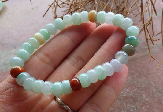 Certified Red Yellow Icy White Green 100% Natural A JADE Jadeite Bead Beads Bangle Circle Bead Beads Bangle Bracelet 平安扣手链 523270 ** It can adjust  7 inches  to  8 inches TN