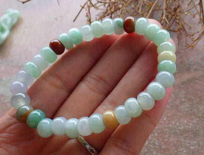 Certified Red Yellow Icy White Green 100% Natural A JADE Jadeite Bead Beads Bangle Circle Bead Beads Bangle Bracelet 平安扣手链 523270 ** It can adjust  7 inches  to  8 inches TN