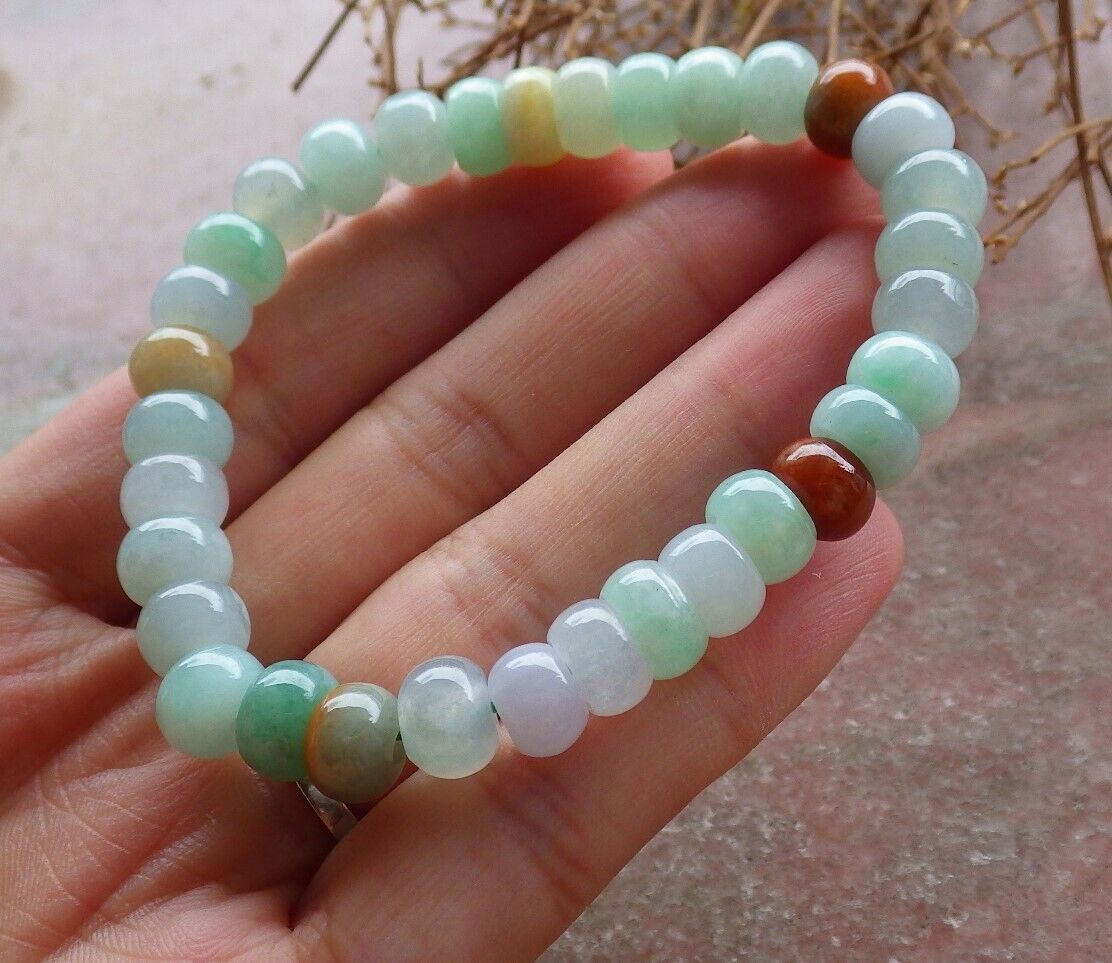 Certified Red Yellow Icy White Green 100% Natural A JADE Jadeite Bead Beads Bangle Circle Bead Beads Bangle Bracelet 平安扣手链 523270 ** It can adjust  7 inches  to  8 inches TN