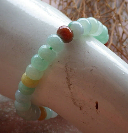 Certified Red Yellow Icy White Green 100% Natural A JADE Jadeite Bead Beads Bangle Circle Bead Beads Bangle Bracelet 平安扣手链 523270 ** It can adjust  7 inches  to  8 inches TN