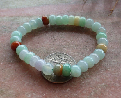 Certified Red Yellow Icy White Green 100% Natural A JADE Jadeite Bead Beads Bangle Circle Bead Beads Bangle Bracelet 平安扣手链 523270 ** It can adjust  7 inches  to  8 inches TN