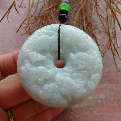 Certified Green 100% Burma Natural A Jade jadeite Pendant 9 Dragon Spit Bead Circle Necklace 九龙戏珠 523376 TN
