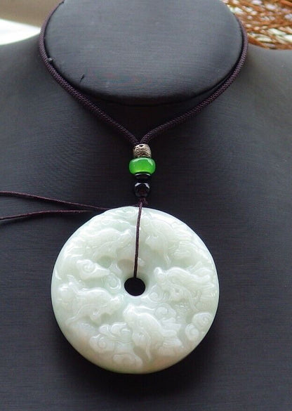 Certified Green 100% Burma Natural A Jade jadeite Pendant 9 Dragon Spit Bead Circle Necklace 九龙戏珠 523376 TN